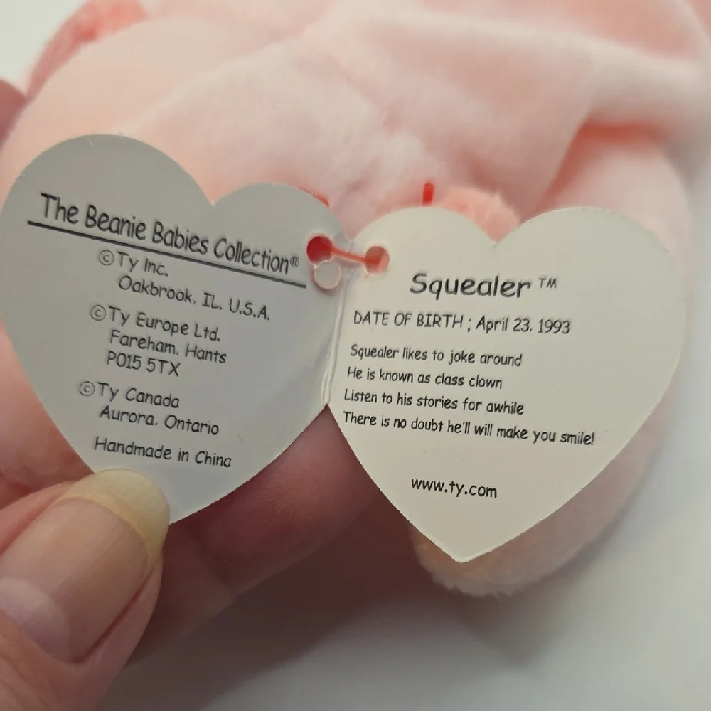 Ty Beanie Babies Spring Pair Squeeler The Pink Pig 1993 + Fleece The White Lamb